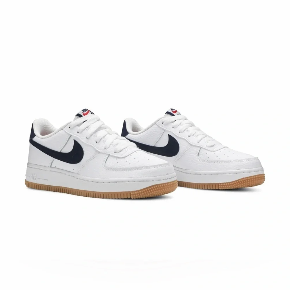 Nike Air Force 1 Low Gs “White Obsdian” Basketball Sneaker size 7Y